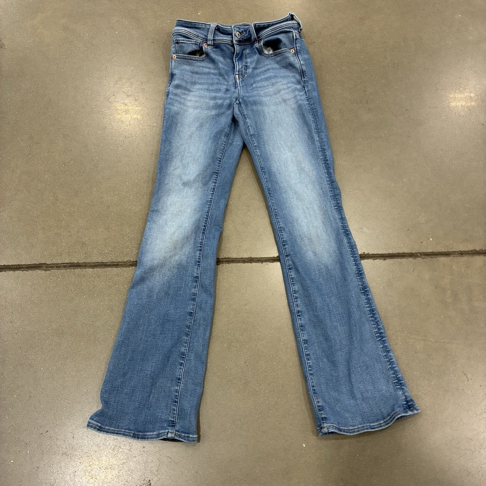 American Eagle Jeans Womens 4 Long Blue Kick Boot Bootcut Mid Rise Stretch Boho